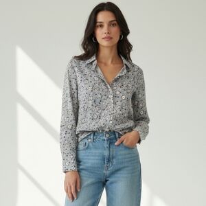 Misslook Gray Daisy Floral Button Front Blouse Size M